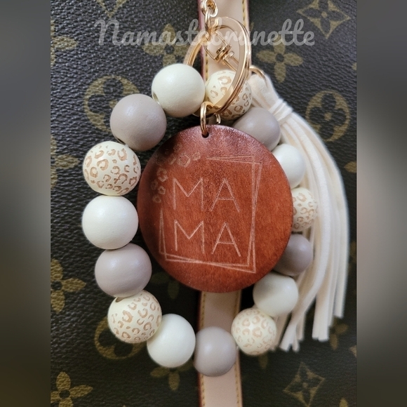 Wooden Beaded Mama Keychain Bag Charm With Blue Tassel - Picture 11 of 11